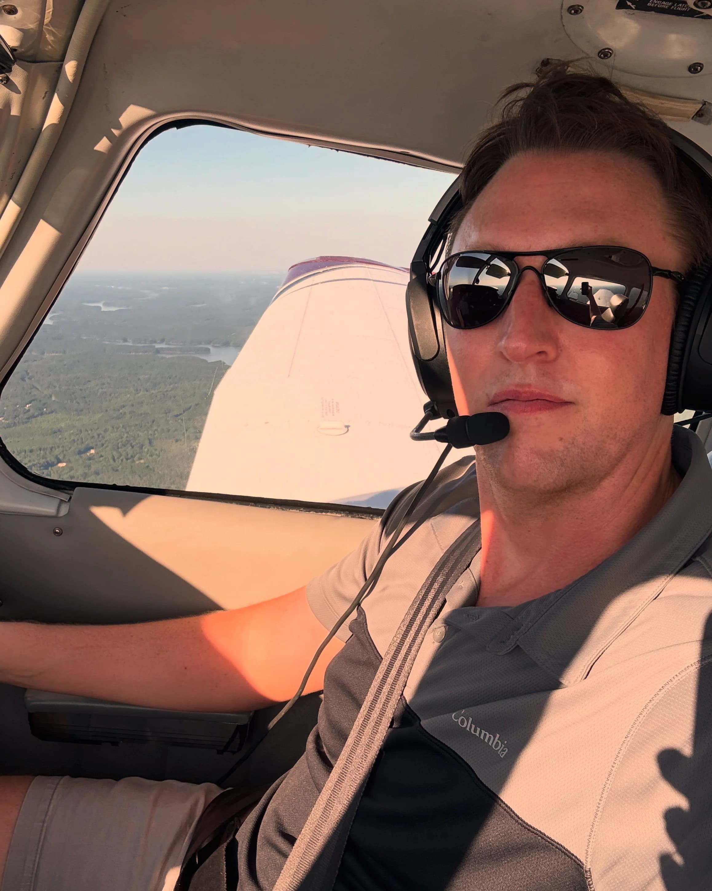 Robbie Rikard, flight instructor and DualGiven founder, in the cockpit